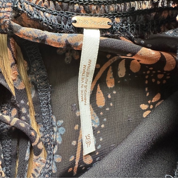 Free People Clarissa Floral Top XS Black Long Sleeve Ruffle High Neck Boho Fairy - Picture 2 of 12